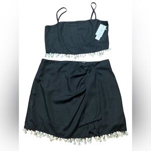 Jason Wu 2-Piece Set Women’s Top 4 Skirt 8 Black Linen Look Shell Fringe NWT